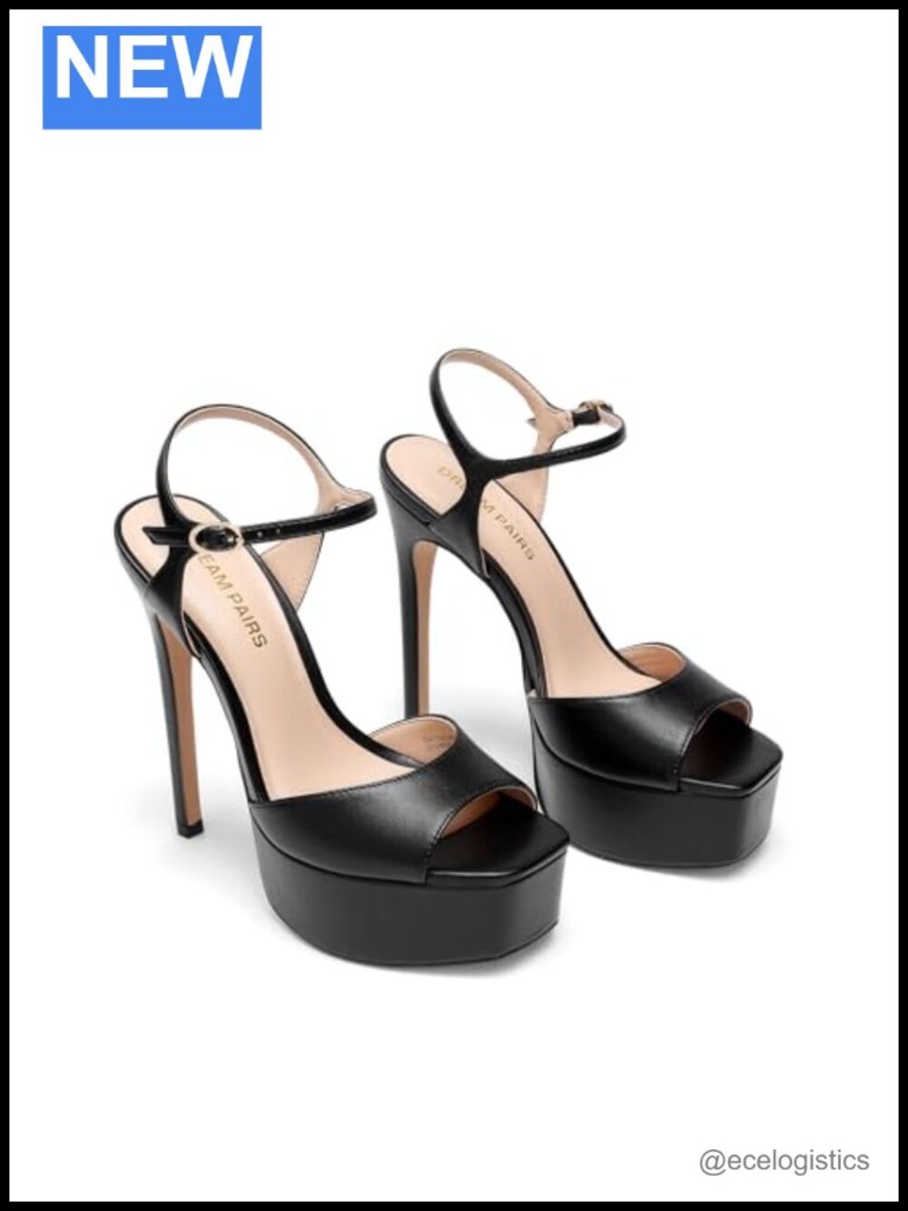 5.75'' Stiletto Heeled Sandals Platform Square Toe Ankle Strap Dress Shoes - Picture 4 of 6